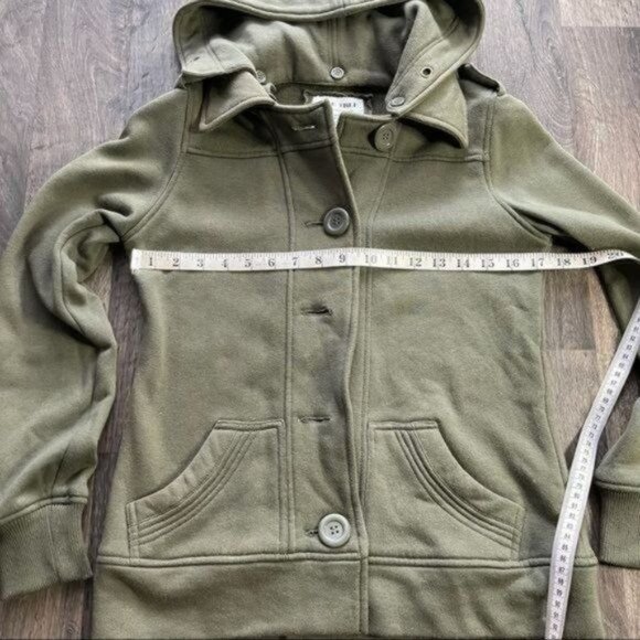 Olive Green Hooded Fleece Jacket Light Weight Coat Size S - Picture 7 of 10